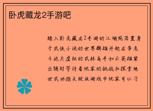 卧虎藏龙2手游吧